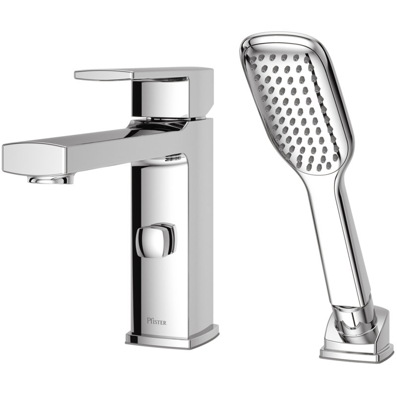 Bec de baignoire à fixation sur le comptoir à poignée simple avec inverseur et douchette Deckard, Chrome poli