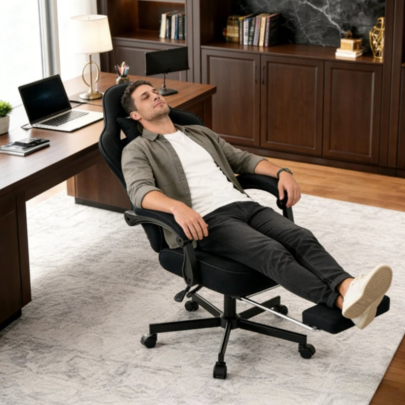 Adjustable Reclining Ergonomic Faux Leather Swiveling PC & Racing Game Chair(Set Of 2), Matte Black