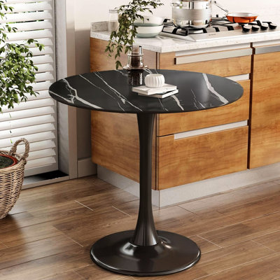 Table ronde, table de salle à manger moderne, table de salle à manger, plateau en panneau de fibres à densité moyenne et base tulipe en acier, table de cuisine, table basse de style Mid-Century pour salon 24 pouces, table de salle à manger ovale