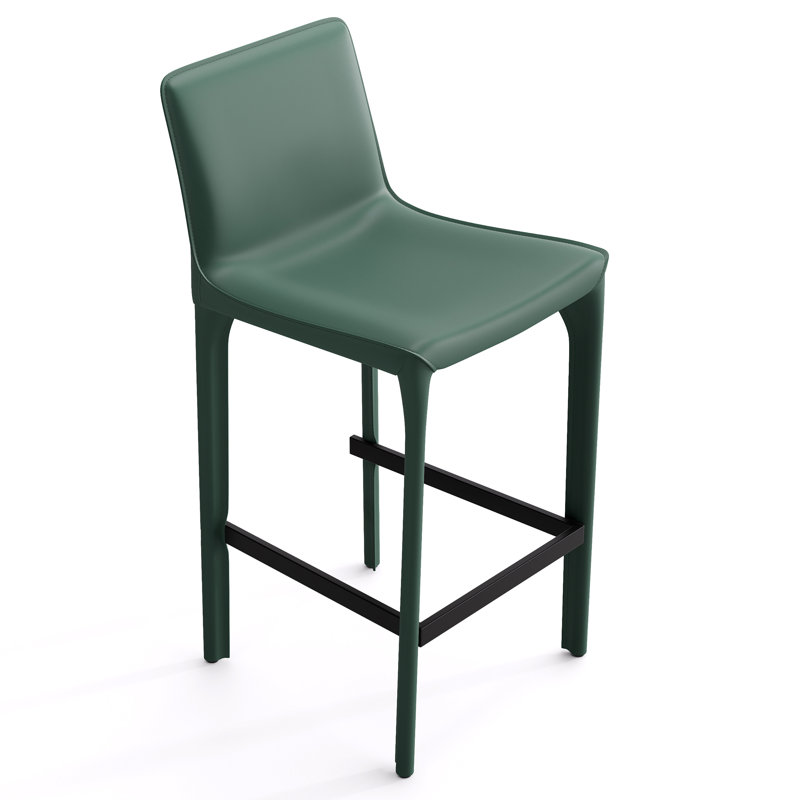 Tabouret de bar H 26 po entièrement assemblé, tabouret de bar rembourré en cuir Saddle avec siège rembourré, tabouret de bar à hauteur de comptoir avec repose-pieds à structure en métal pour îlot de cuisine, vert