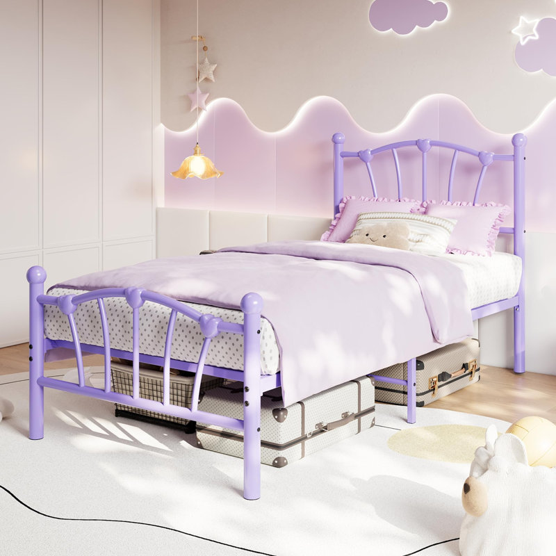 Heart-Shaped Metal Bed Frame – Heavy-Duty Sturdy Design, 600 Lbs Capacity, Size, Purple