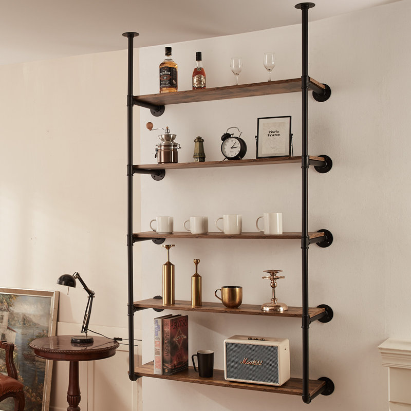 Tablette industrielle à 5 niveaux avec 2 planches murales non incluses, H 69,09 po x l 12,4 po x P 3,35 po