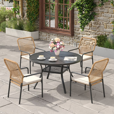4-Person Outdoor Patio Dining Set With Stackable Rattan Chairs