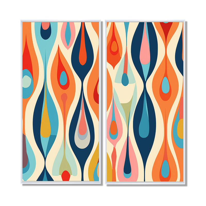 Rétro abstrait Gouttes - art mural moderne gris, 40" H x 40" W, Floater Framed Print without Mat, White