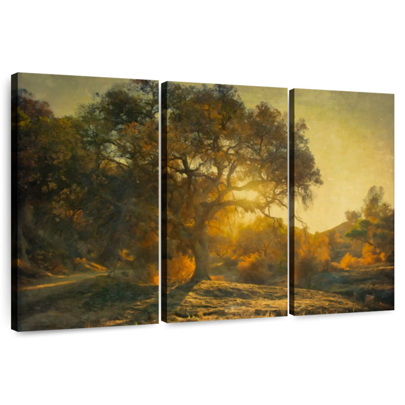 Chêne Harnek au coucher du soleil, H 48 po x l 74 po