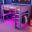 Lit mezzanine en bois avec bureau, étagères à rangement multiples, DEL et portemanteau suspendu-812467045