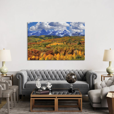 États-Unis, Colorado, montagnes San Juan. Paysage de montagne et de vallée en automne - Giclée sur toile tendue avec châssis