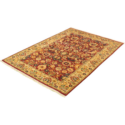 Tapis unique rouge foncé / beige en laine nouée à la main de style nouvel âge pako 6 pi 1 po x 9 pi New Age