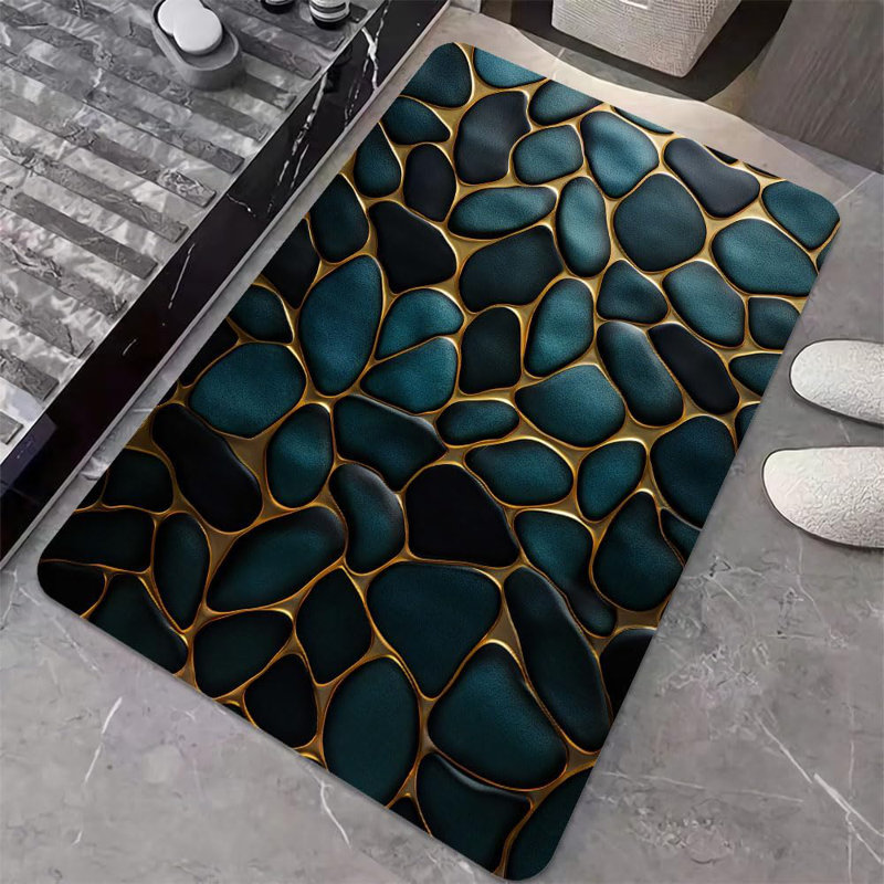 Tapis de bain en terre de diatomées, pierres bleues et dorées antidérapantes à séchage rapide pour tapis de cuisine, écologique, facile à nettoyer, 16 x 24 pouces (40 x 60 cm)