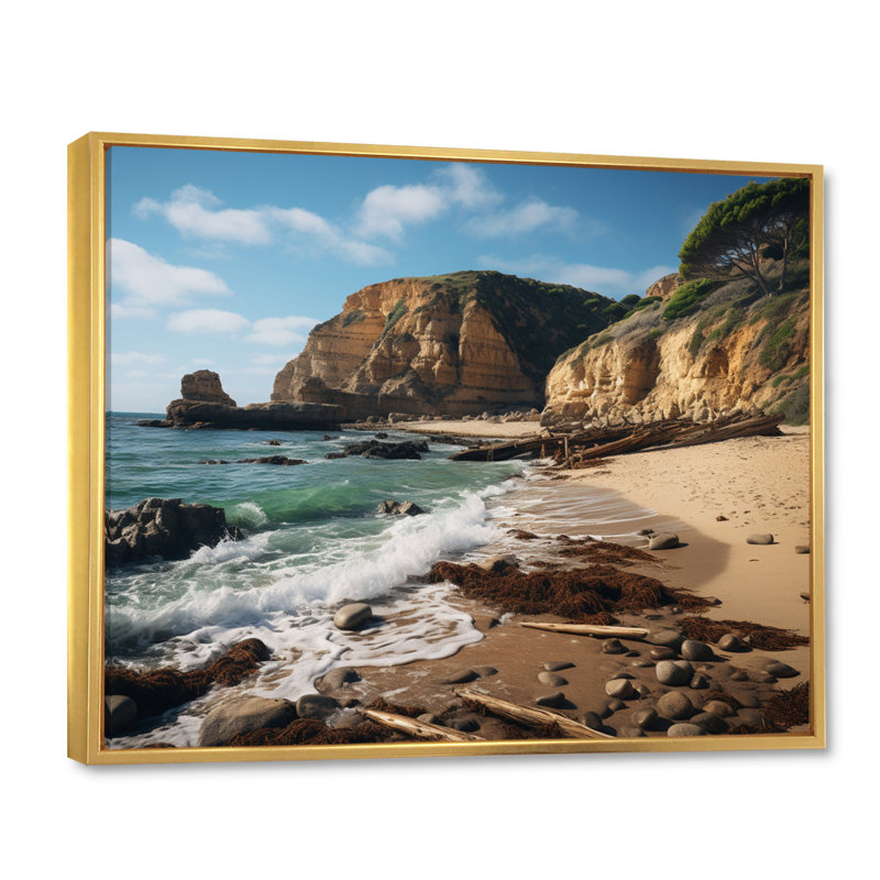 Bett Rocky Beach Majestic Cliff III sur toile, H 30 po x l 40 po x P 1,5 po, Cadre flottant doré