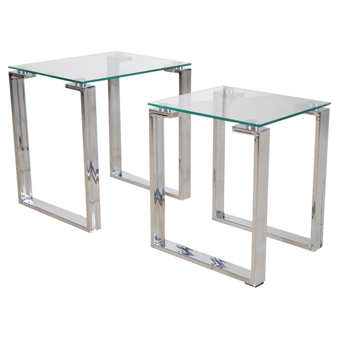 Velella Glass Top Sled Nesting Tables, Clear