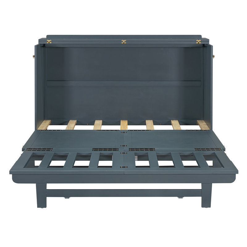 Lit escamotable avec grand tiroir, ports USB et prises USB, Gris, Grand lit