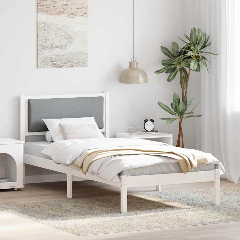 Solid Wood Bed Frame, 100 x 200cm, Light Grey