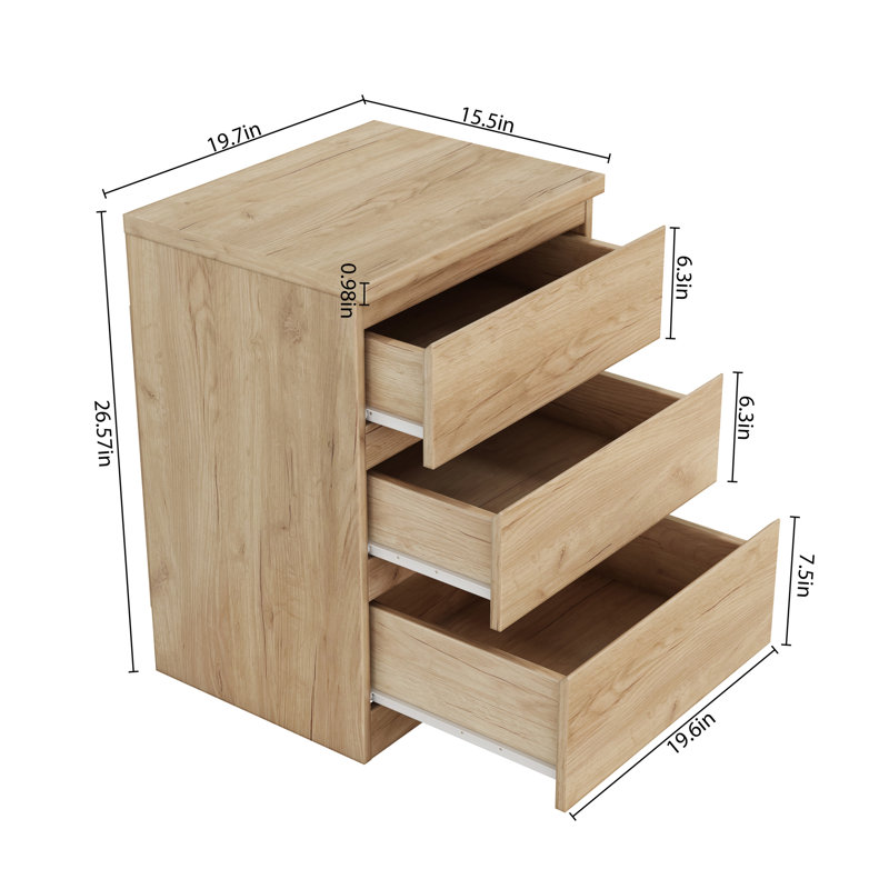 Tables de chevet en bois naturel avec rangement 3 tiroirs pour la maison moderne