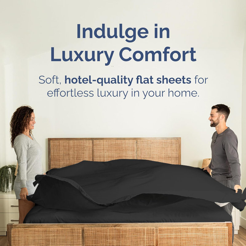 Soft Flat Sheet – Cooling, Breathable & Wrinkle Free Top Sheet, Black, Queen