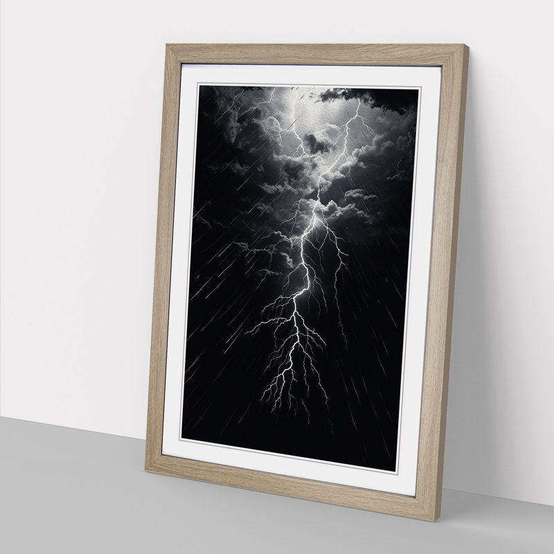 Lightning Line - Single Picture Frame Print on Wood, Oak Framed, 64cm H x 46cm W x 2cm D