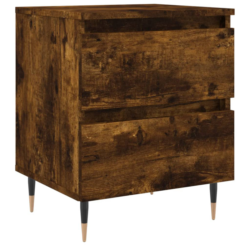 Solley 40cm W Iron Bedside Table, Smoked Oak, Individual