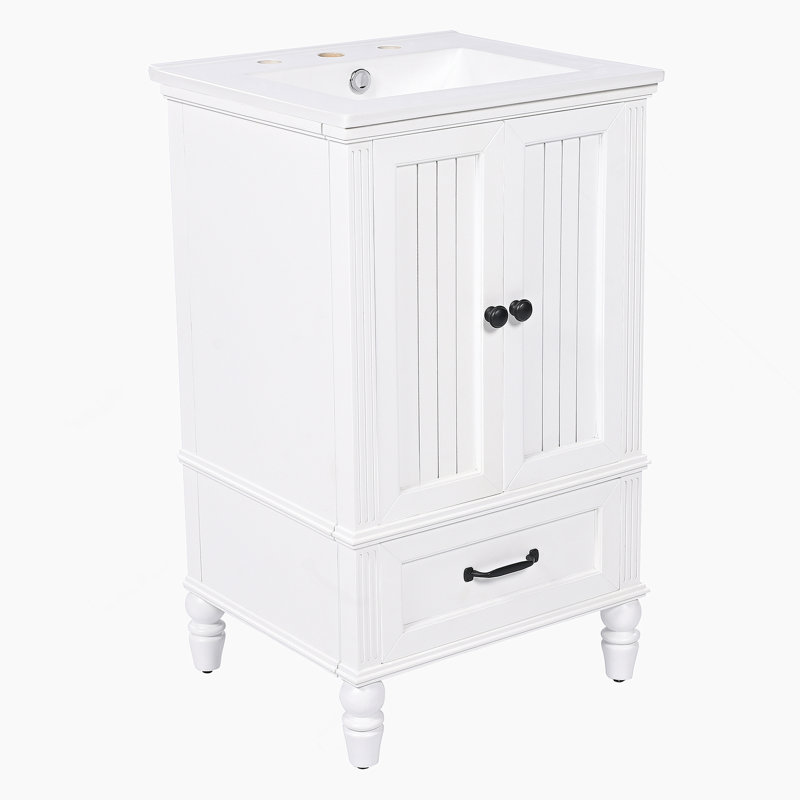 Meuble-lavabo de salle de bain avec lavabo, armoire avec deux portes, butoir de porte magnétique, patins réglables et tiroir pour un rangement pratique dans la salle de bain