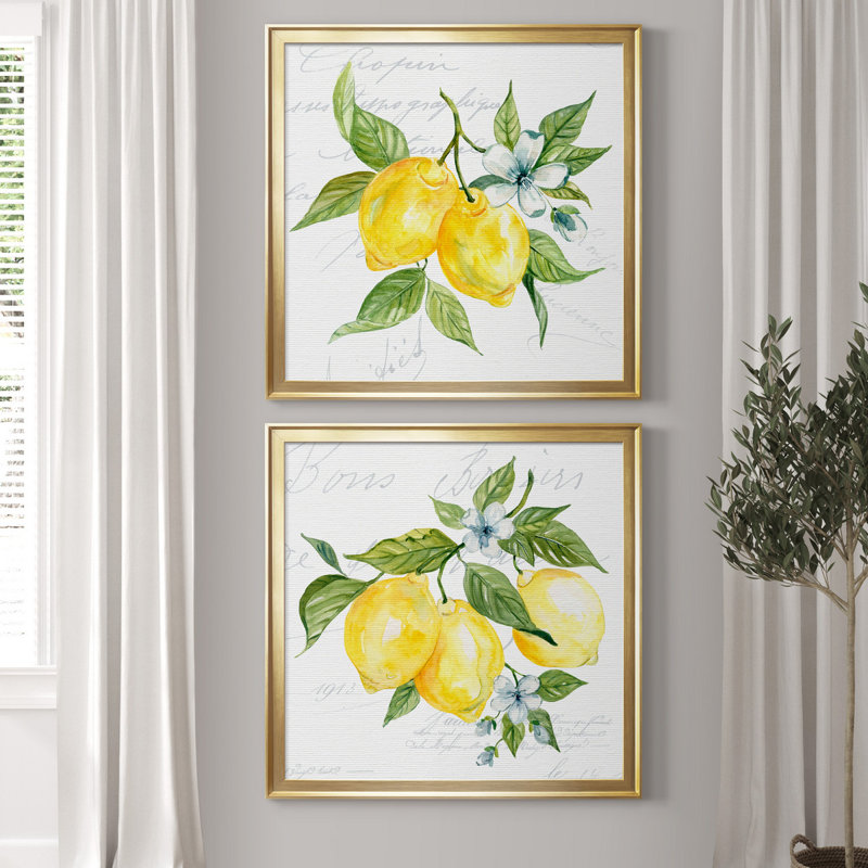 Lemon Squeeze I - ensemble de 2 reproductions d'art, H 26,5 po x l 53 po x P 1,5 po, Toile encadrée d'or, Pas de tapis