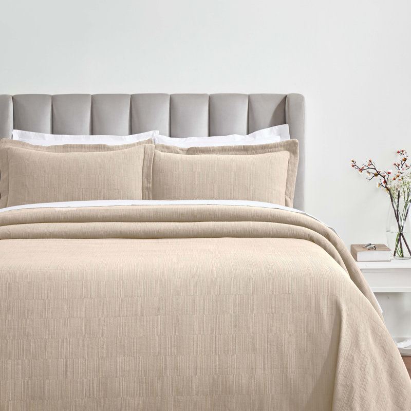 Zenith Cotton Medium Weight Textured Modern Geometric Matelasse Bedspread And Sham Set By, Beige