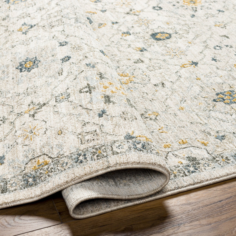 Elsadora Oriental Machine Woven Polyester Area Rug in Beige/Yellow/Blue