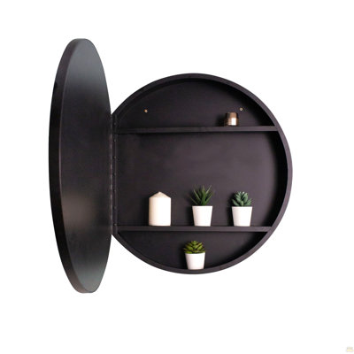 Armoire à pharmacie murale avec cadre en métal noir et miroir, 61 x 61 cm
