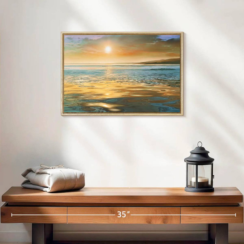Calme du soir océan, 19 po x 13 po, Cadre flottant en bois naturel