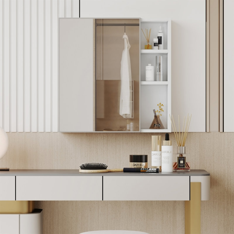 A White MDF Material Mirror Cabinet