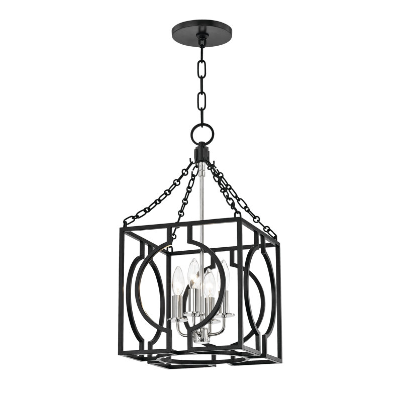 Luminaire suspendu carré à 4 lumières Octavio, Fer vieilli / nickel poli