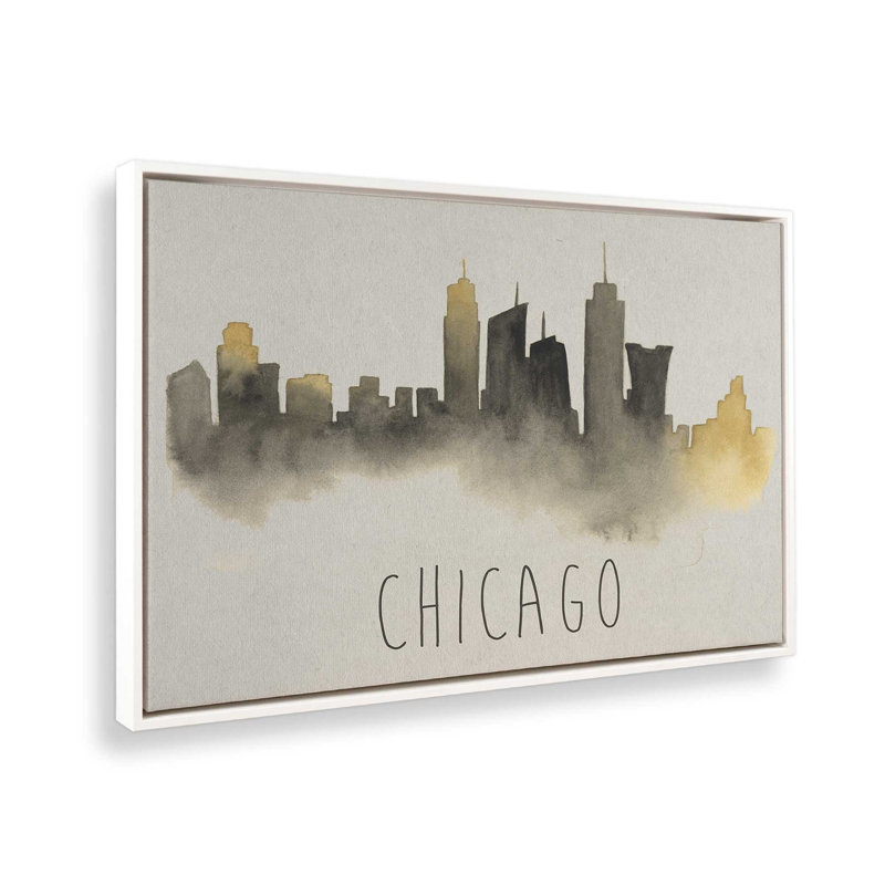 Chicago Skyline Fade, H 20,75 po x l 30,75 po, Blanc opaque, Cadre flottant