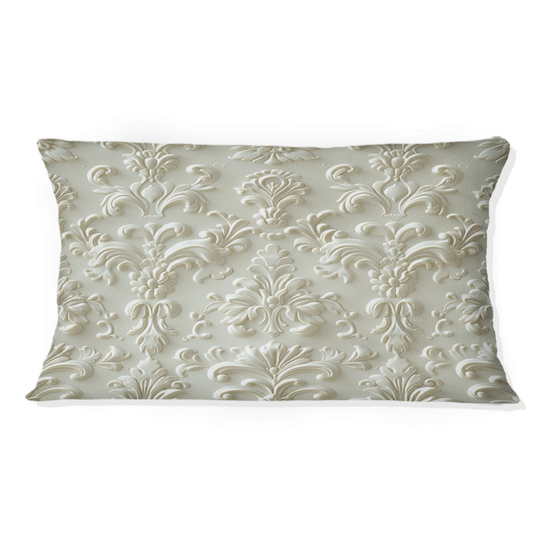 Coussin lombaire blanc à motif floral damassé blanc II