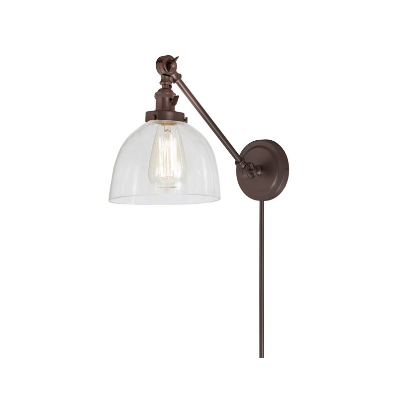 Martucci Plug-in Swing Arm Sconce, Oil Rubbed Bronze, Transparent Glass