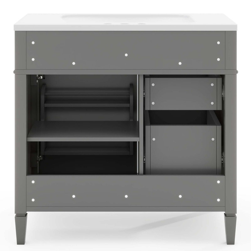 Meuble-lavabo moderne avec lavabo supérieur, 2 tiroirs et un tiroir basculant, Gris