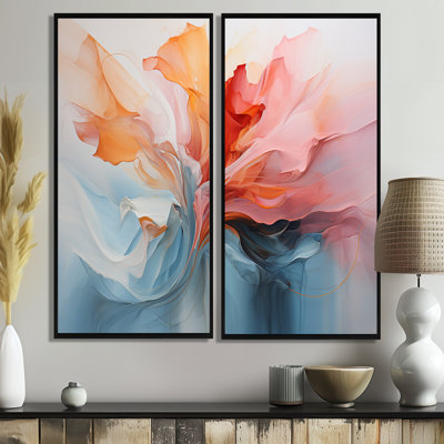Rose et bleu apaisant tourbillonnant II - Gris, reproduction d'art moderne sur toile