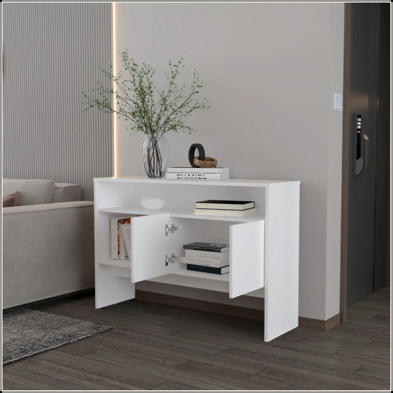 Console Table with Two Doors, White