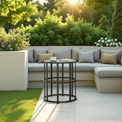 Ceramic Tile Side Table with Powder Coated Iron Frame - Lightweight & Weatherproof Patio Accent,Sturdy Structure