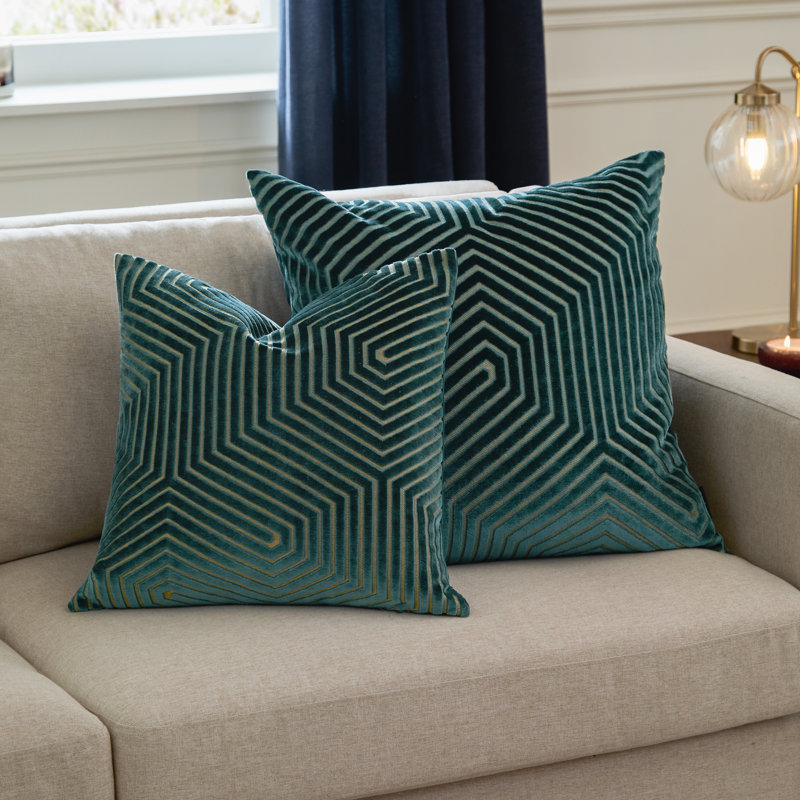 Geometric Square Cushion Cover, Teal