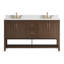 Meuble-lavabo autoportant en noyer de 60 po avec double lavabo et plateau en pierre artificielle Aastha-1289636781