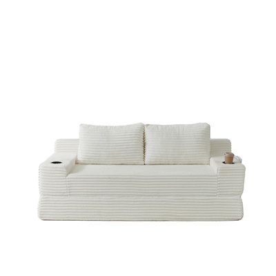 Canapé-lit Corduroy, canapé-lit 2 en 1 pliable en boîte avec 2 porte-gobelets et poches latérales