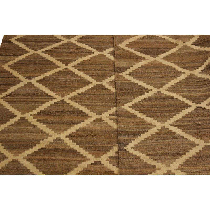 Tapis brun / beige en laine Kilim fabriqué à la main de conception unique Sinclair