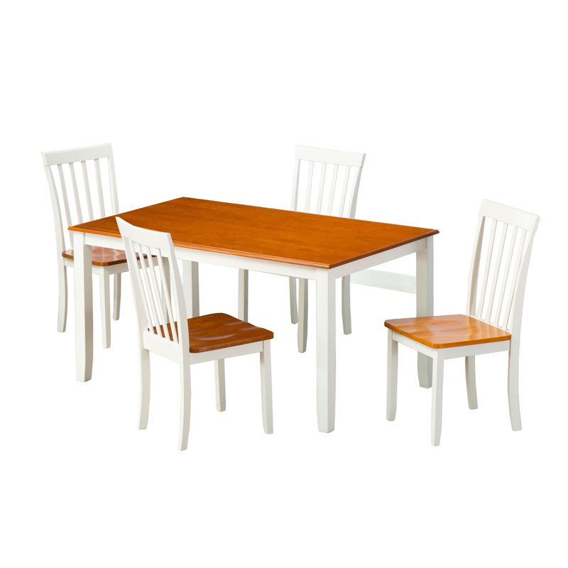 Raffe 4 - Person Solid Wood Solid Wood Top Four Leg Dining Set, Cream / Honey Oak