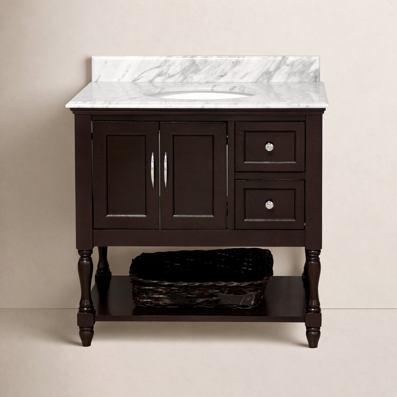 Hampton 36'' Single Bathroom Vanity with Top, Chocolate, Carrara Marble