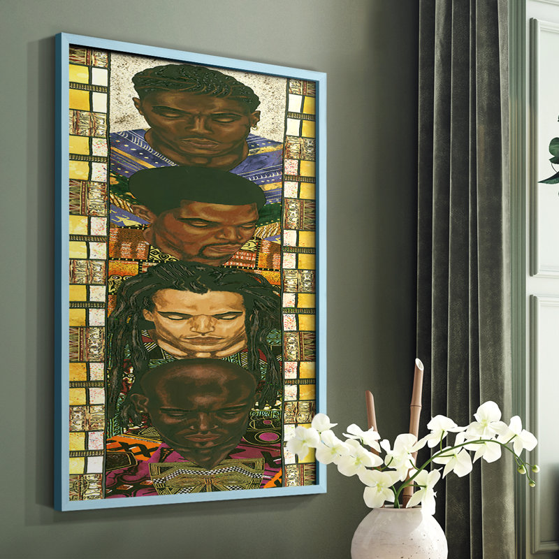 «Spiritual People I», reproduction encadrée - bois massif, Bleu, H 10 po x l 8 po