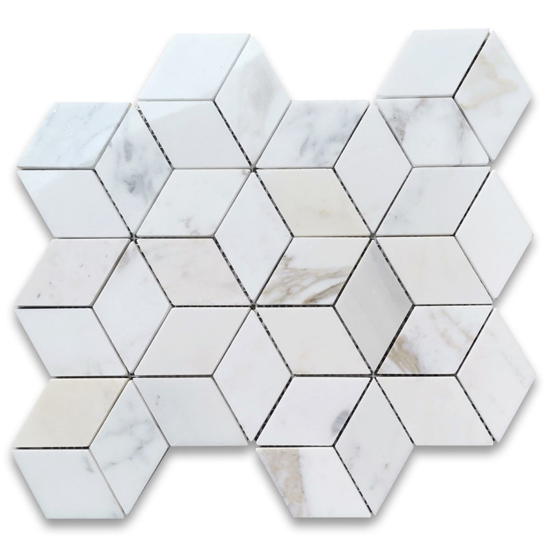 Calacatta 11" x 10" Marble Mosaic Tile, White/Gray