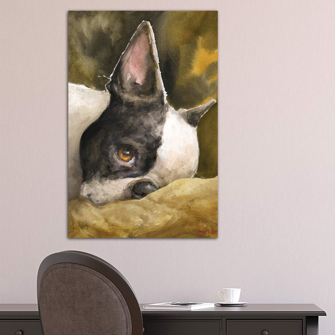 Boston Terrier With Background by George Dyachenko - Wrapped Canvas Painting