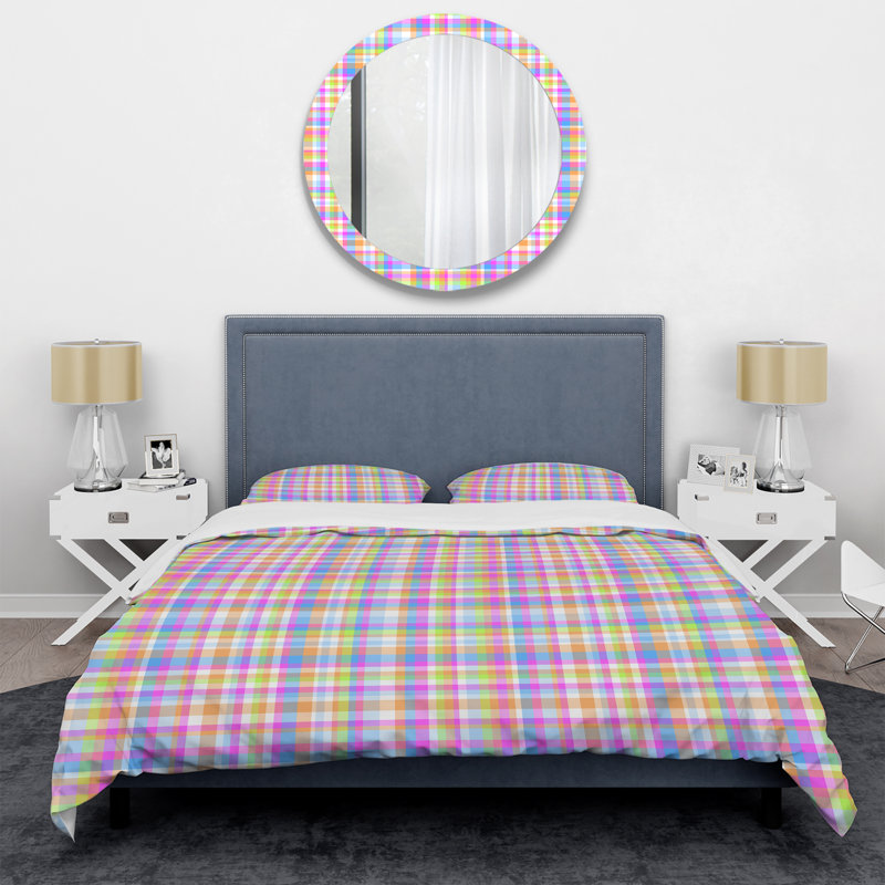 Multicolor Checked Tartan - Abstract Duvet Cover Set - Microfiber Polyester, Full/Queen Duvet Cover + 2 Standard Shams