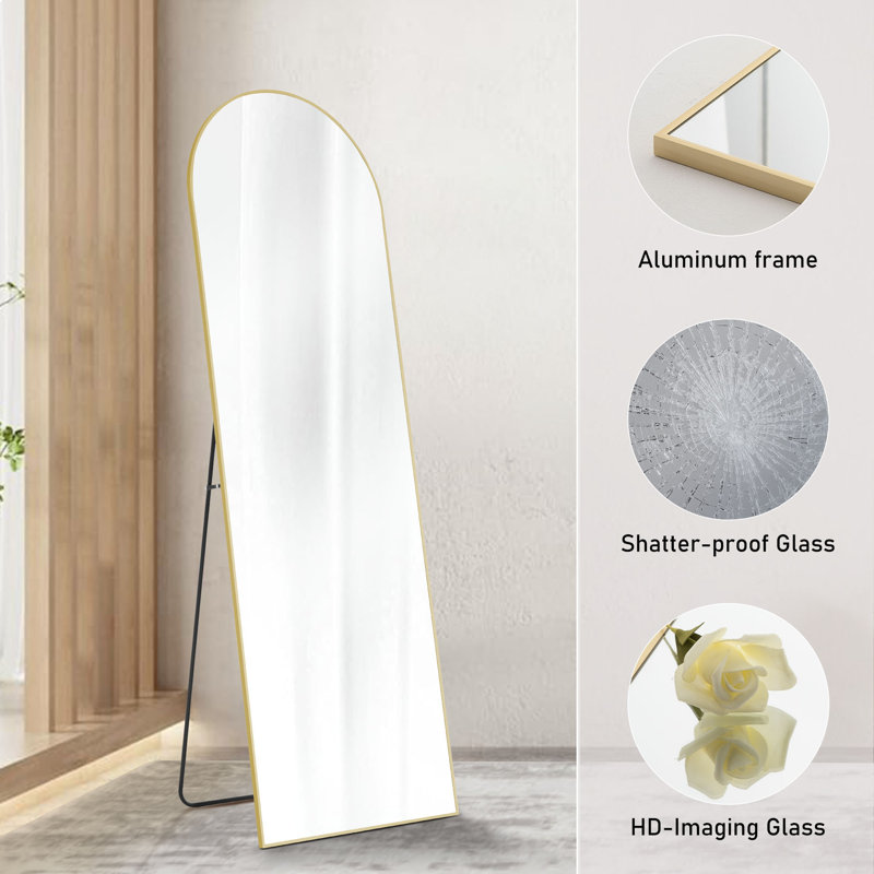  59 po / 64 po / 71 po, miroir sur pied pleine longueur et miroir mural, cadre en aluminium antirouille, arche / rectangle, noir / or