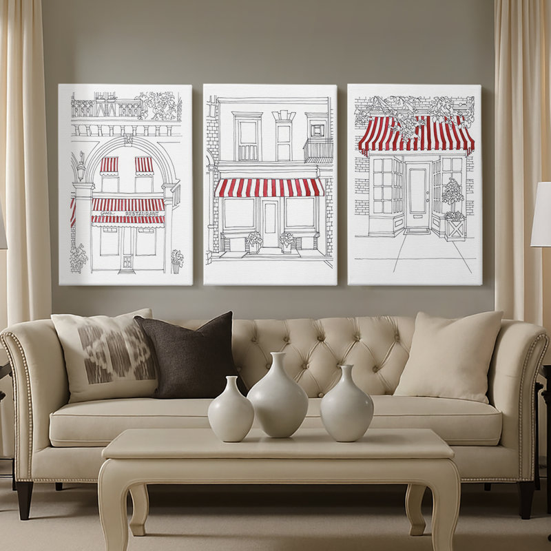 Auvent rayé IV - Toile tendue avec châssis sur mesure - 3 pièces, H 12 po x l 24 po
