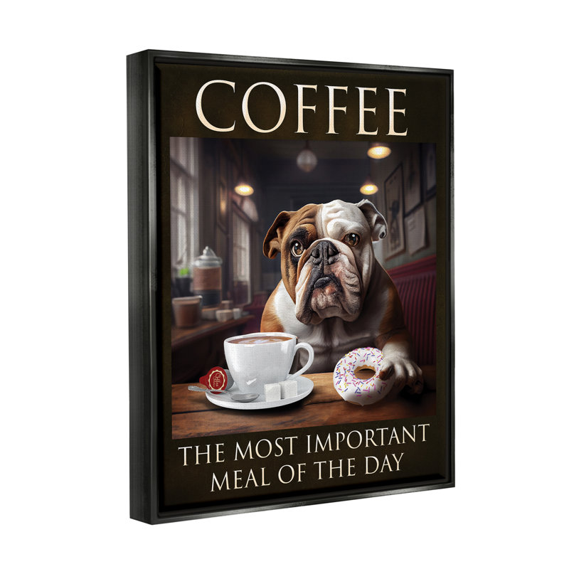 «Red Barrel Studio® Coffee important Meal Dog» par Karen Burke, L 17 po x H 21 po, Cadre flottant noir de jais