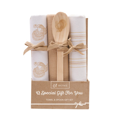 Turkey Time & Plaid Dishtowel & Spoon Gift Bundle Set of 4